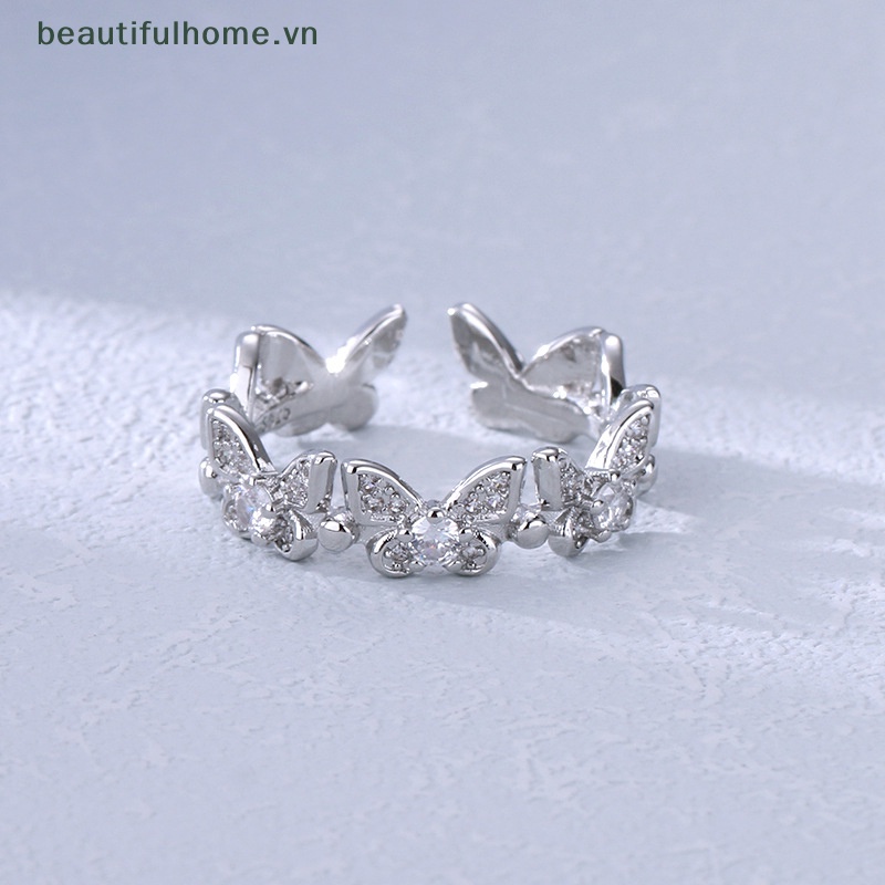 [beautifulhome] Nhẫn Hình Học Bướm Đính Đá Zirconia Sáng Bóng Điều Chỉnh Được Hình Học Thời Trang Làm Quà Tặng Trang Sức [beauty]