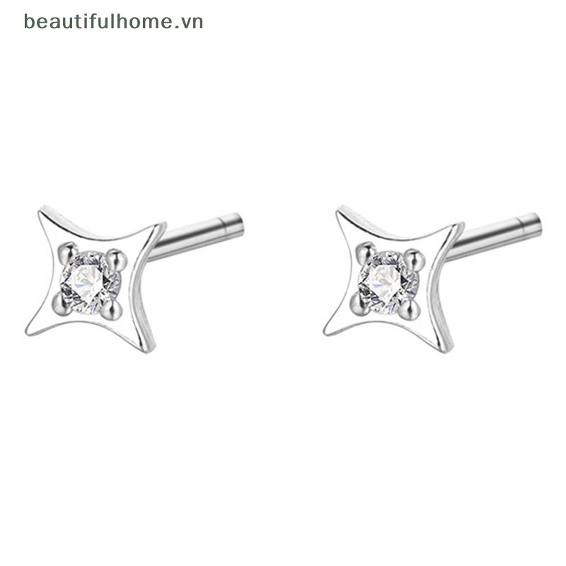 [beautifulhome] Bông Tai Ngôi Sao Bốn Cánh Màu Bạc Đơn Giản Siêu Cổ Tích Làm Quà Tặng Bán Chạy [beauty]