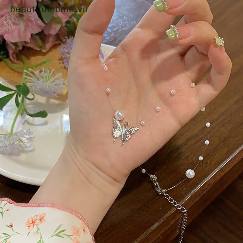 [beautifulhome] Vòng cổ Kim Loại Dạng Xoắn Đính Ngọc Trai Và Bướm Thời Trang Cho Nữ [beauty]