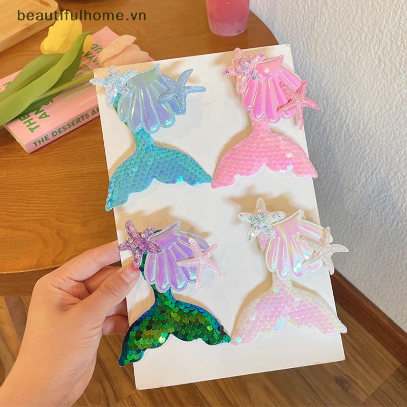 Kẹp Tóc Hình Vỏ Sò / Sao Biển / Vỏ Sò Đính Kim Sa Nhiều Màu Dễ Thương Cho Bé Gái [beauty]