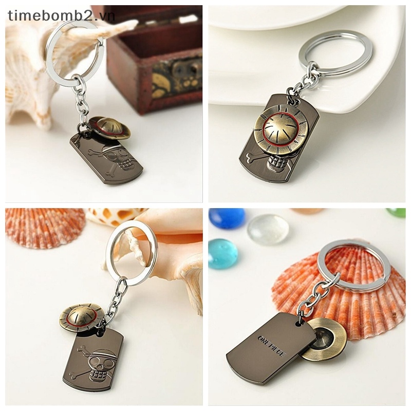 {Timebomb} Móc Chìa Khóa Bằng Thép Không Gỉ Hình Anime One Piece Luffy Đội Mũ Rơm Thời Trang