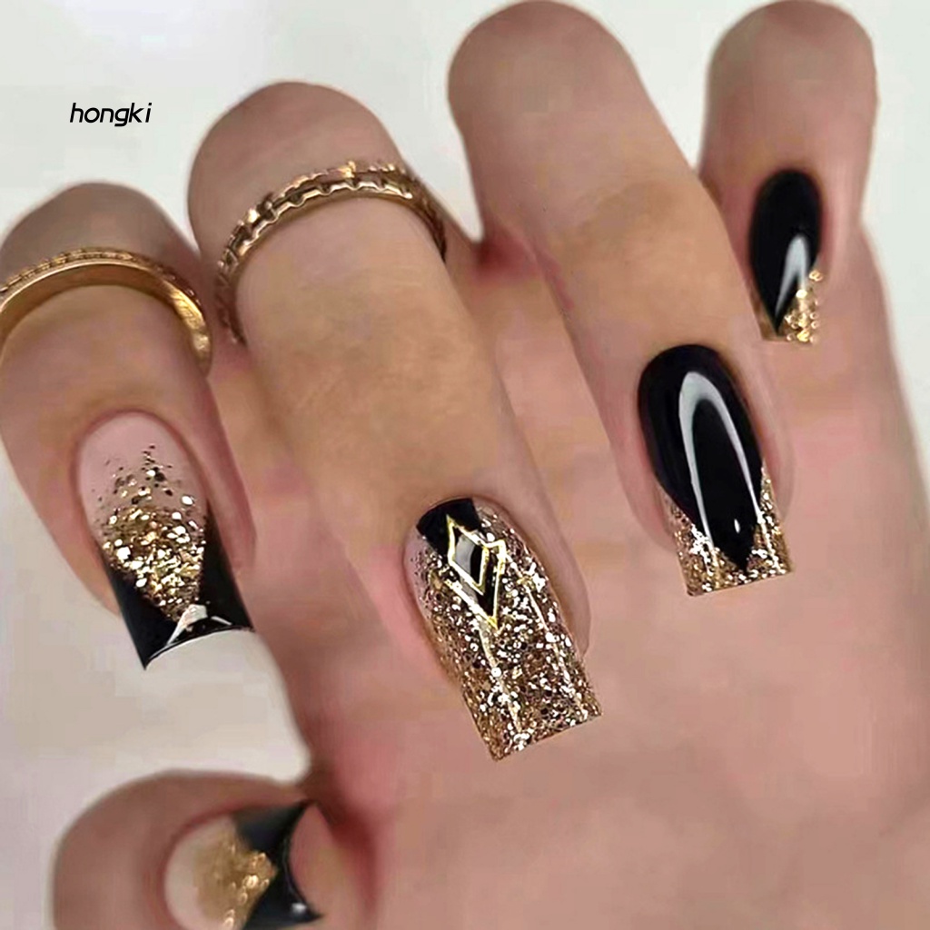 Set 24 Móng Tay Giả Che Phủ Toàn Diện Tháo Rời Được Hiệu Ứng Kim Tuyến Lấp Lánh Kiểu Pháp Cho Salon