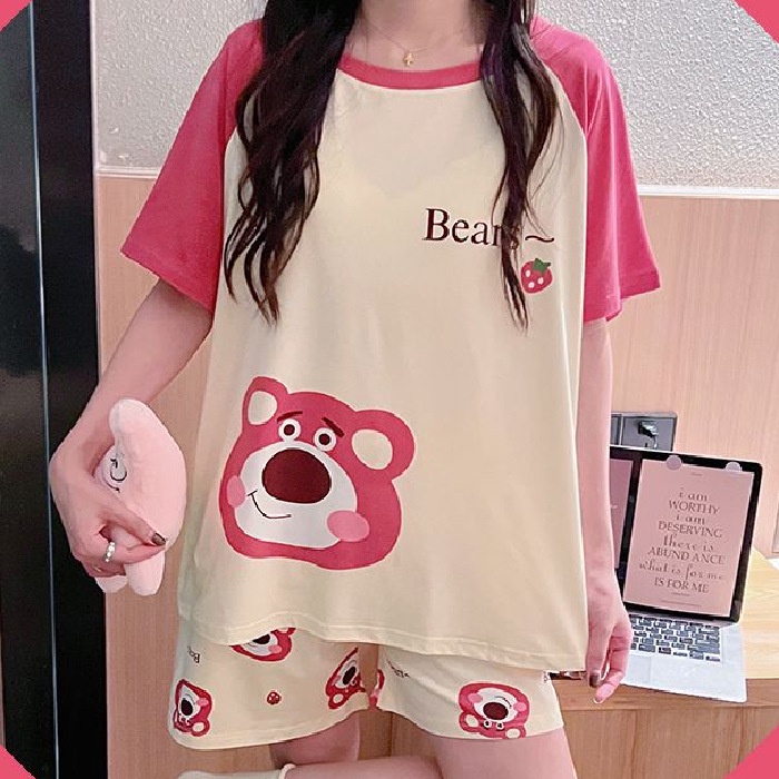 Bộ Đồ Ngủ Ba Món In Họa Tiết Hoạt Hình Dễ Thương Thời Trang Mùa Hè Cho Nữ