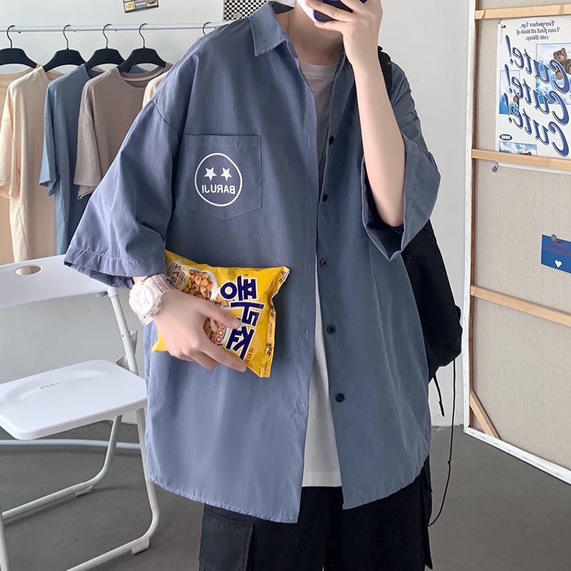 Áo Sơ Mi Ngắn Tay Dáng Rộng Thời Trang Mùa Hè Nhật Bản Dành Cho Nam
