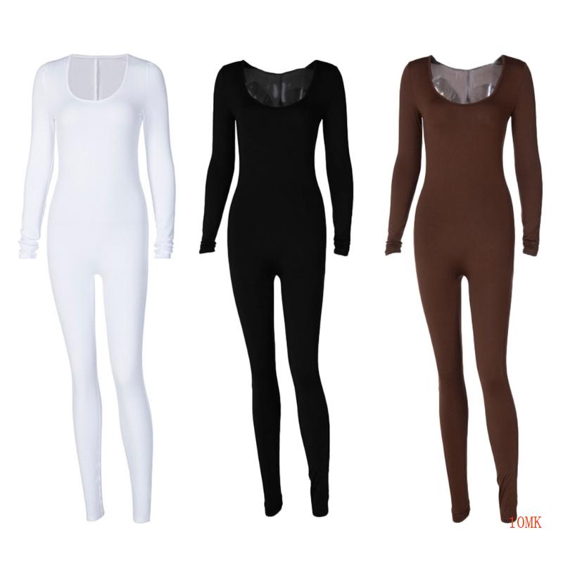 Bộ Áo Liền Quần Tay Dài Màu Sắc Đơn Giản Thời Trang Cho Nữ