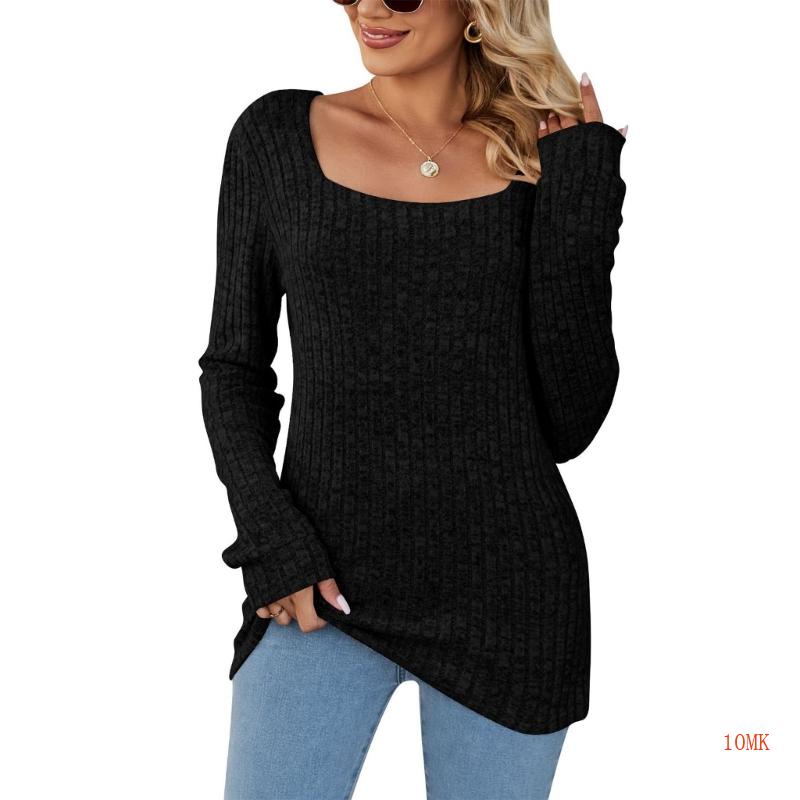 Áo Sweater Dệt Kim Cổ Vuông Mềm Mại Thoáng Khí Thoải Mái Cho Nữ