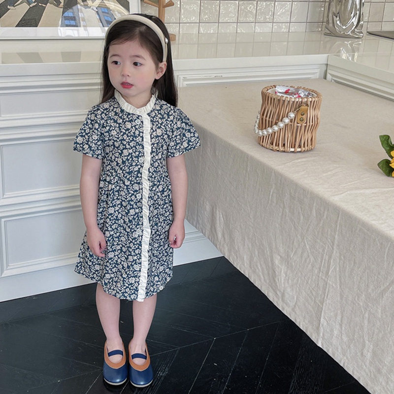 Đầm Công Chúa Tay Ngắn Cổ Tròn Họa Tiết Hoa Thời Trang Mùa Hè Cho Bé Gái Se7en