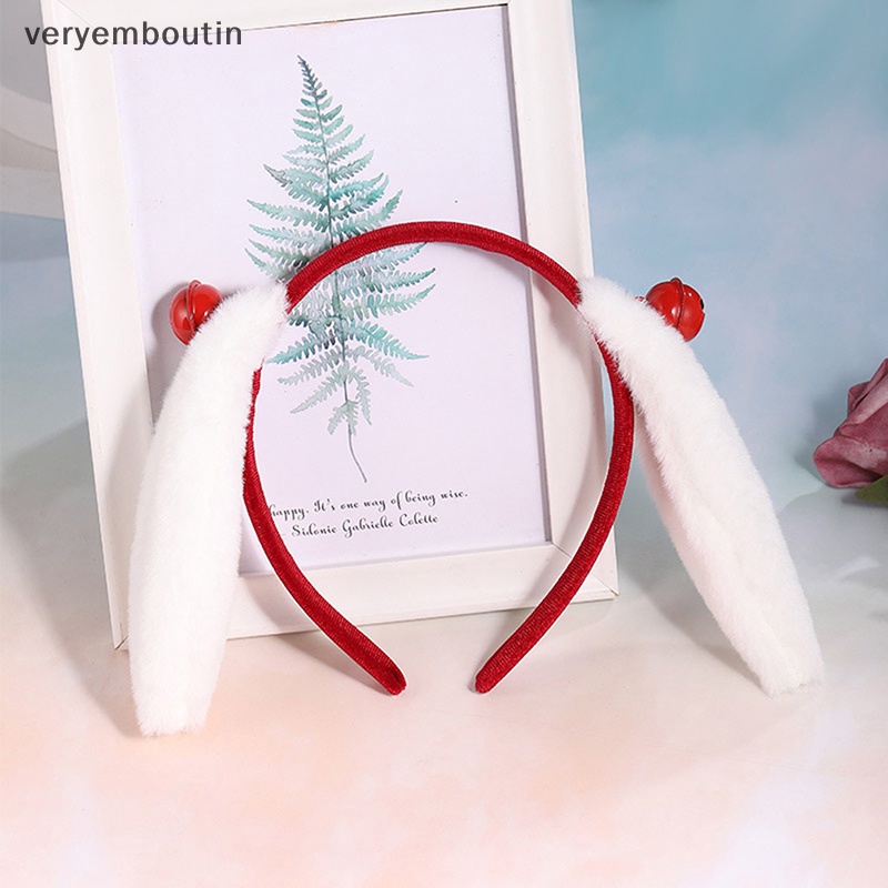 Băng Đô Cài Tóc Tai Thỏ Phối Lông Có Chuông Dễ Thương Dành Cho Bé Gái