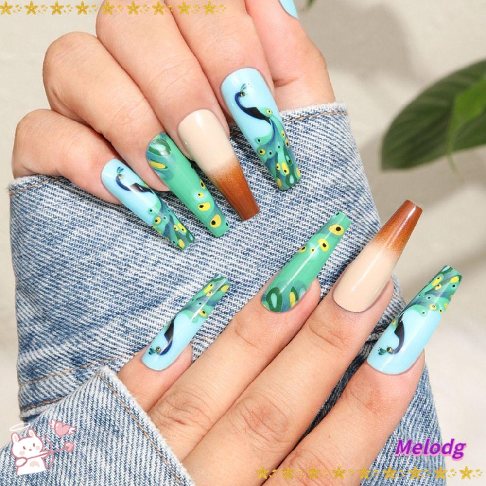 Bộ 24 Móng Tay Giả Dạng Nhấn Bằng Kim Loại Màu Hồng Che Phủ Toàn Diện