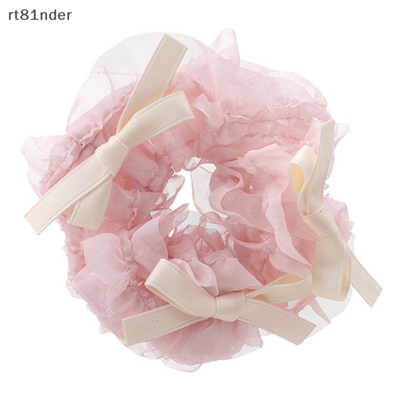 Dây Buộc Tóc Vải Lưới Hình Nơ Màu Hồng Phong Cách Hàn Quốc Đơn Giản Cho Nữ
