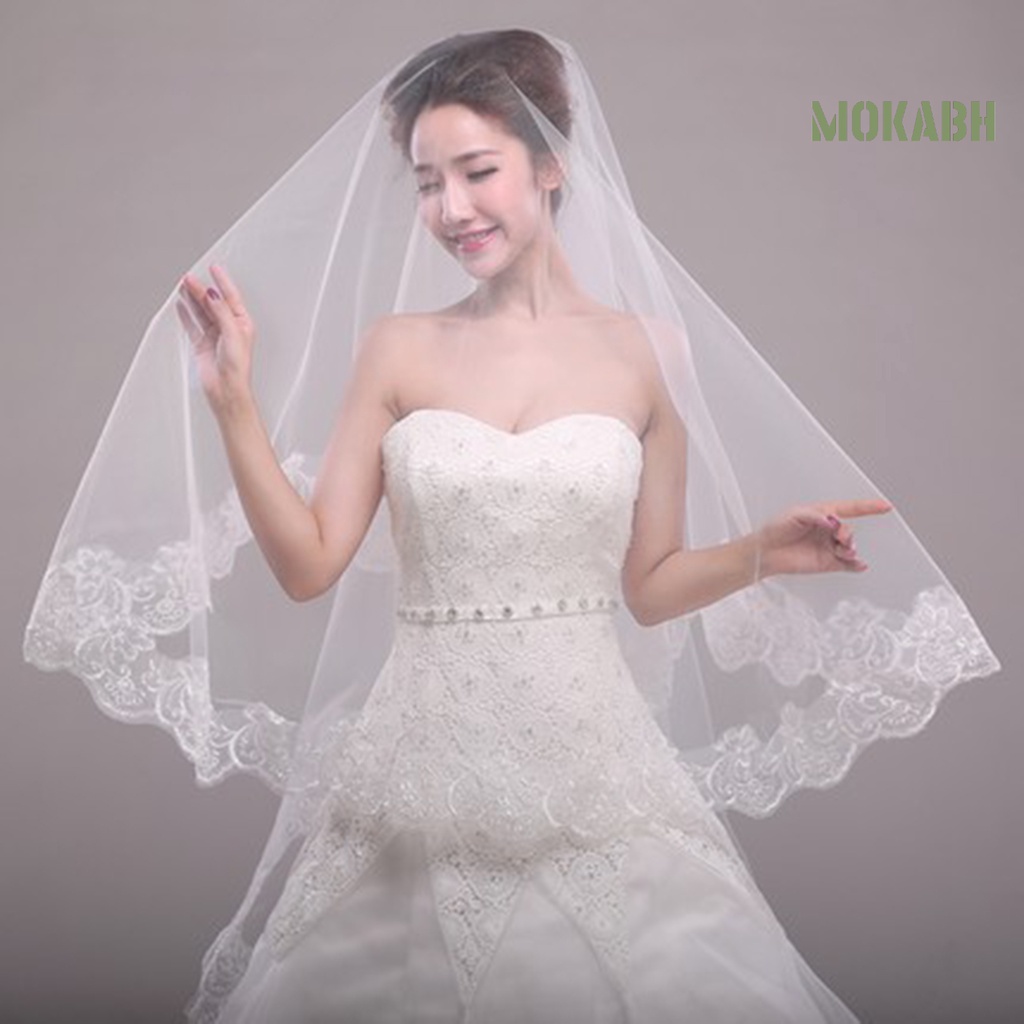[Mokabh] Lưới Trùm Đầu Cô Dâu Màu Trắng Nhìn Xuyên Thấu Viền Ren Phụ Kiện Chụp Ảnh