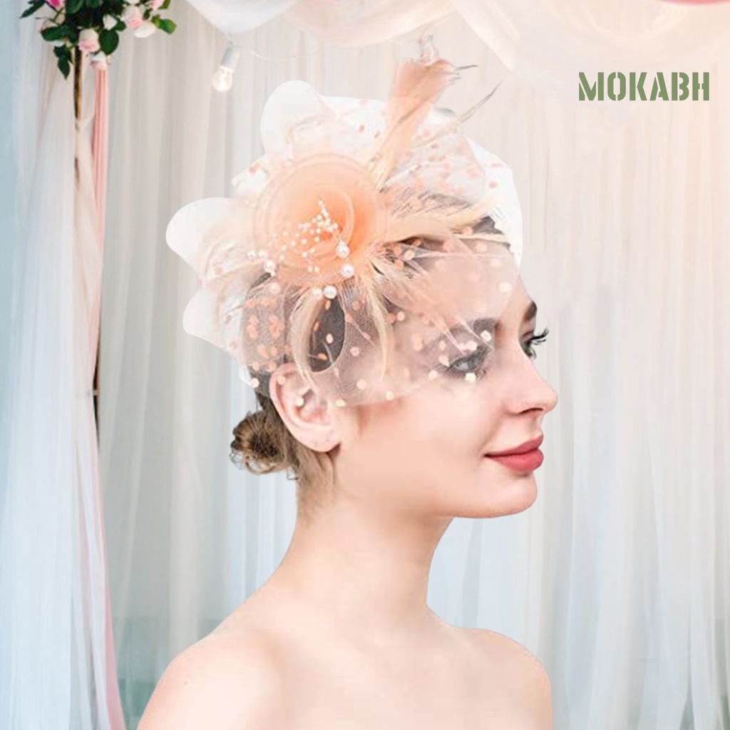 Mũ Lưới Đính Hoa Và Lông Vũ Trang Trí Tóc Cho Cô Dâu