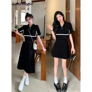 Sugemiusi Đầm Giả Hai Mảnh Áo Thun polo Mùa Hè Cỡ Lớn Che Bụng MM Che Bụng Ẩn Thịt Gài S