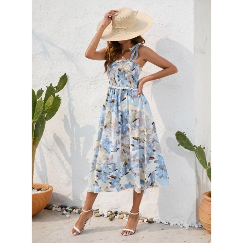 Đầm Hai Dây Cổ Vuông In Họa Tiết Hoa Thời Trang Mùa Hè Quyến Rũ Cho Nữ