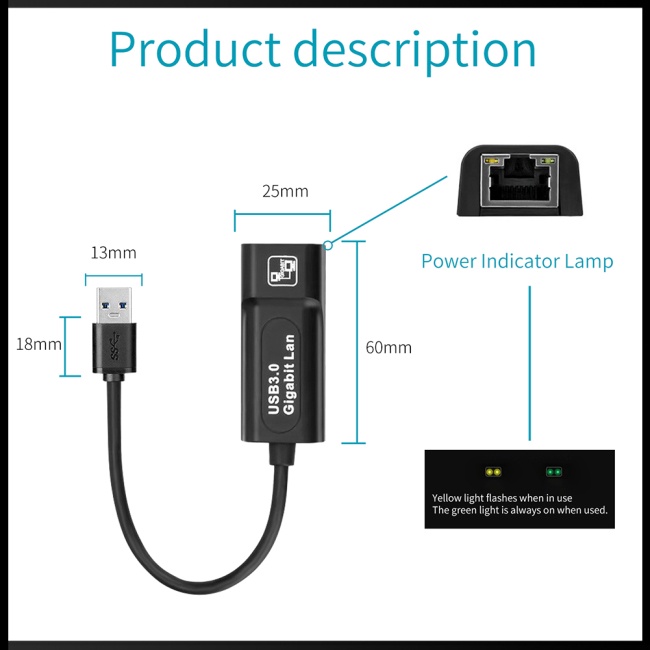Thẻ Mạng Cổng Usb 3.0 Gigabit Ethernet Sang Rj-45 3.0 1000bps Cho Laptop