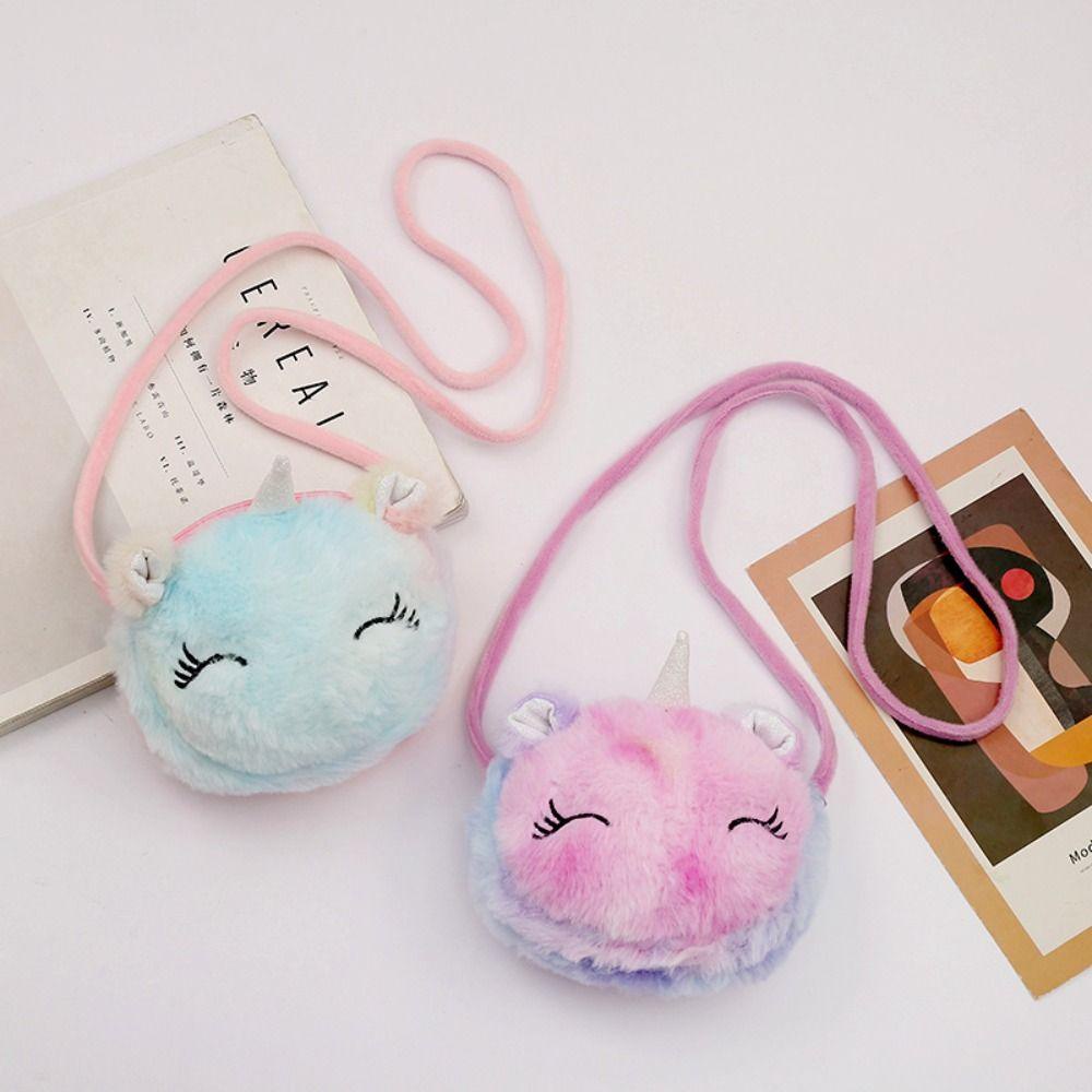 Túi Đeo Chéo Vai Hình Kỳ Lân Hoạt Hình Bằng Lông Nhung Dễ Thương Xinh Xắn