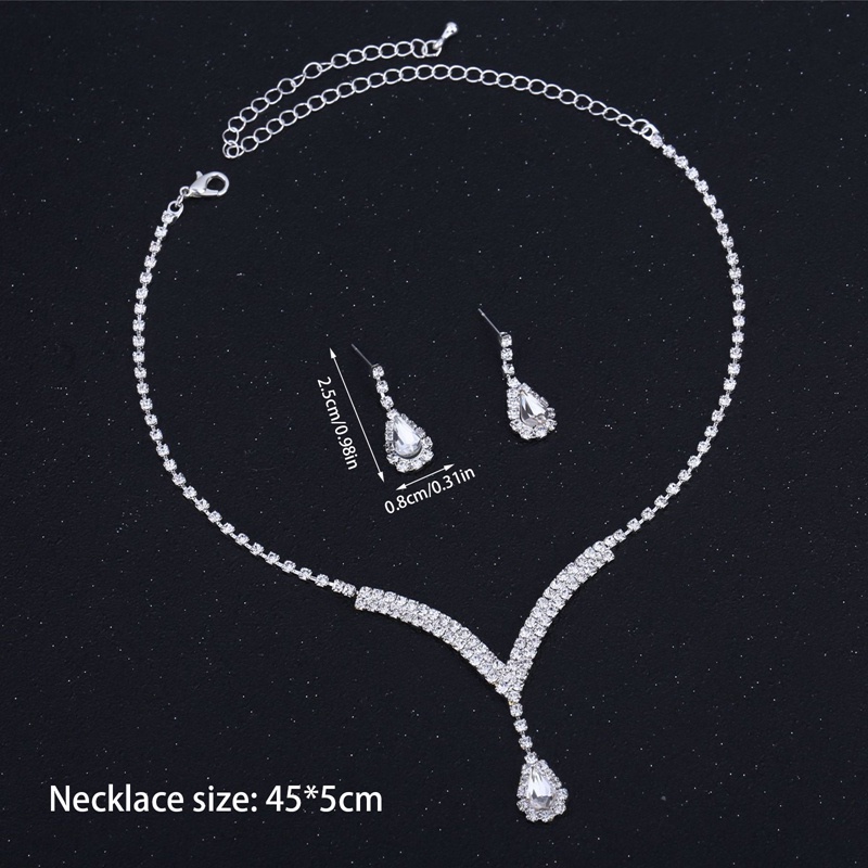 Ygt Set Vòng cổ Và Bông Tai Mạ Bạc Dáng Dài Đính Đá Hình Giọt Nước Thanh Lịch Cho Cô Dâu