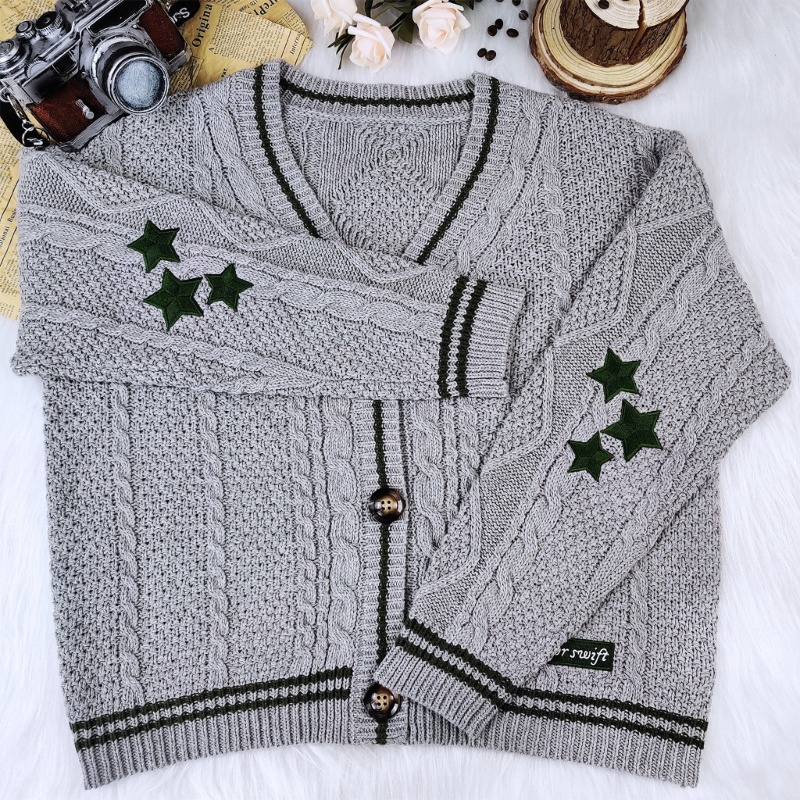 Áo Khoác Cardigan Dệt Kim Tay Dài Cổ Chữ v Cài Nút Hình Ngôi Sao Thời Trang Mùa Thu Cho Nữ