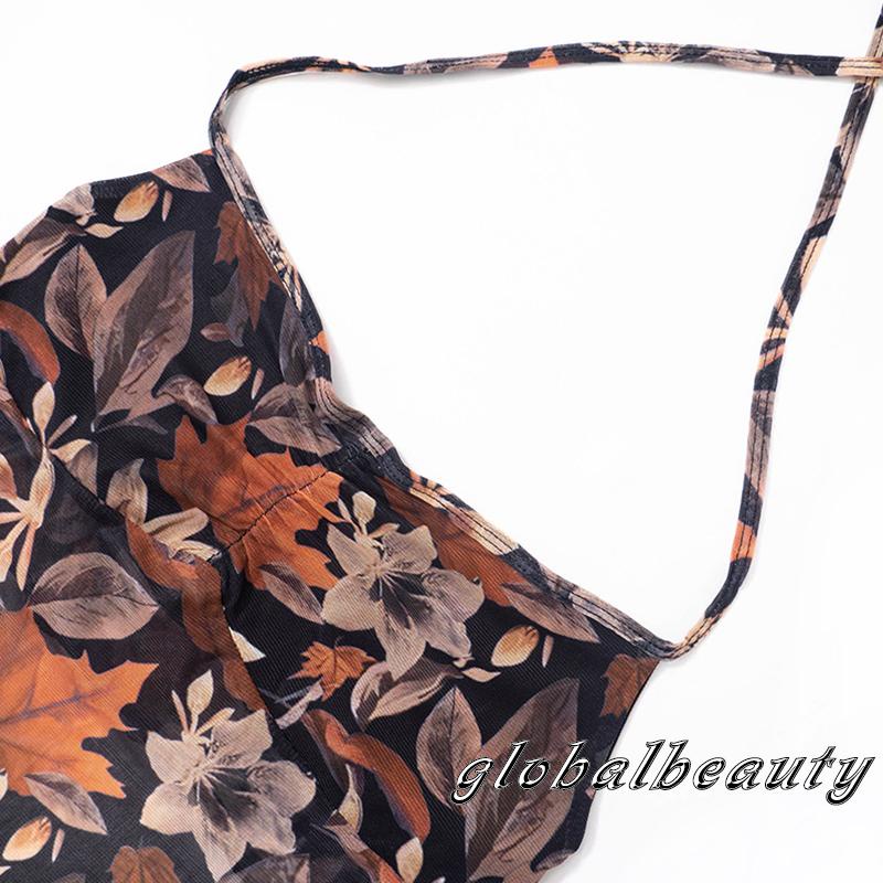 Áo Crop Top Không Tay Hở Lưng Ôm Dáng Họa Tiết Hoa Thời Trang Mùa Hè Cho Nữ