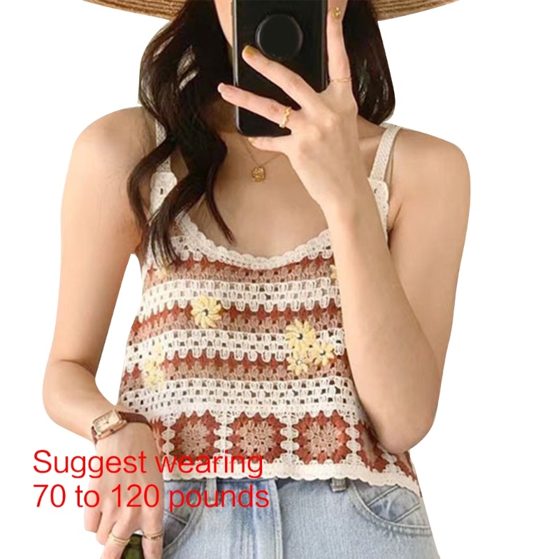 Áo Croptop Hai Dây Dệt Kim In Hoa Cổ Chữ U Gợi Cảm Cho Nữ