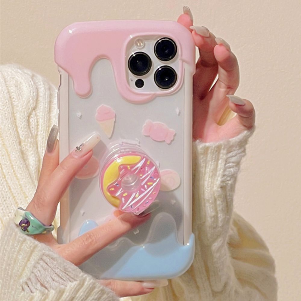 Ốp Điện Thoại TPU Mềm Chống Sốc Có Giá Đỡ Hình Bánh Donut Cho IPhone 11 14 13 12 Pro Max