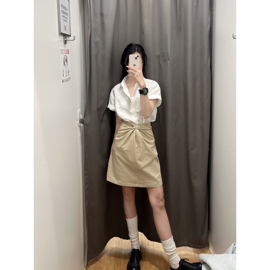 Set Áo Sơ Mi polo + Chân Váy Kaki Chữ A Phong Cách Retro Dành Cho Nữ