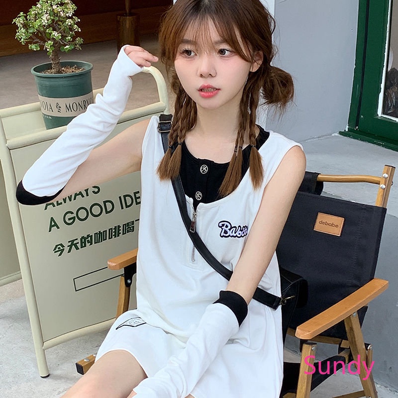 Đầm Midi Dáng Rộng Dài Vừa Màu Trắng Đen Thời Trang Mùa Hè Cho Nữ