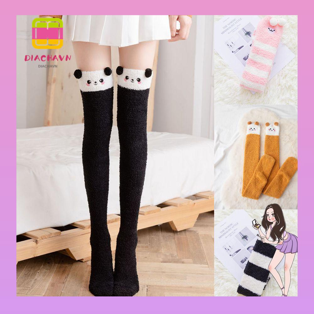Vớ Dài Đến Đầu Gối Vải Lông Cừu San Hô Thời Trang Dành Cho Bạn Nữ