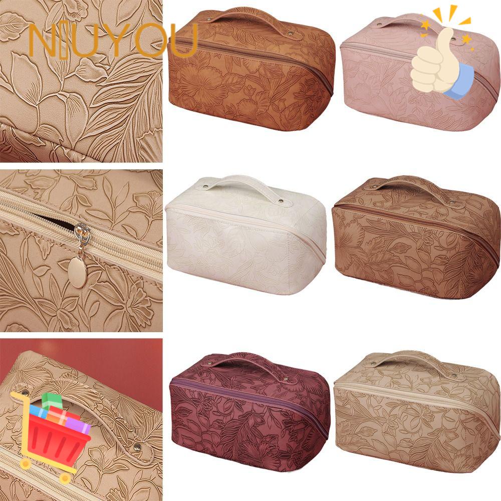 Túi Đựng Đồ Trang Điểm Bằng Da PU Dập Nổi 3D Nhiều Ngăn Chống Văng Dung Tích Lớn