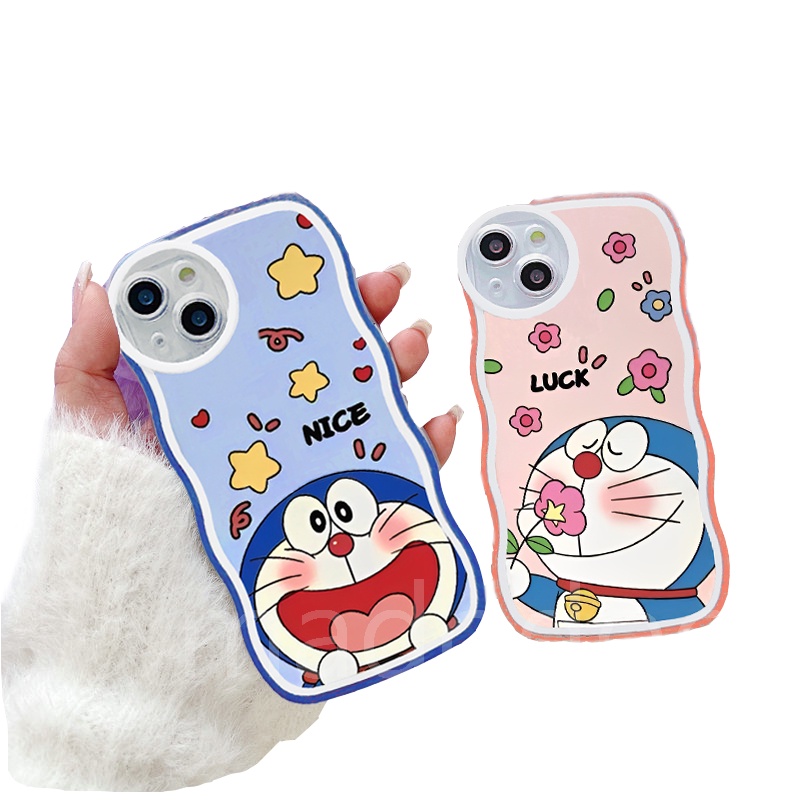 Couple Casing Samsung Galaxy S23 Plus Ultra FE S22 S21 S23+ S22+ S21+ 5G Cute Cartoon Doraemon Waves Edge Soft Phone Case Oval Clear Lens Back Cover BW 61