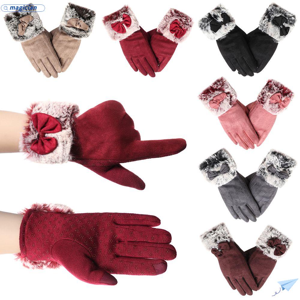 Găng Tay Giả Lông Đính Nơ Chống Gió Thời Trang Cho Nữ