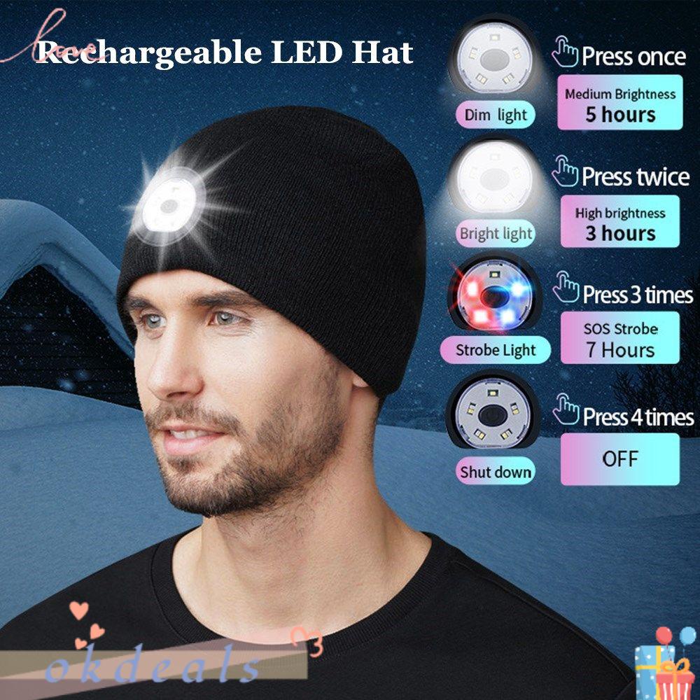 Mũ Dệt Kim Thể Thao Không Vành Có Đèn LED Phát Sáng Giữ Ấm Ban Đêm