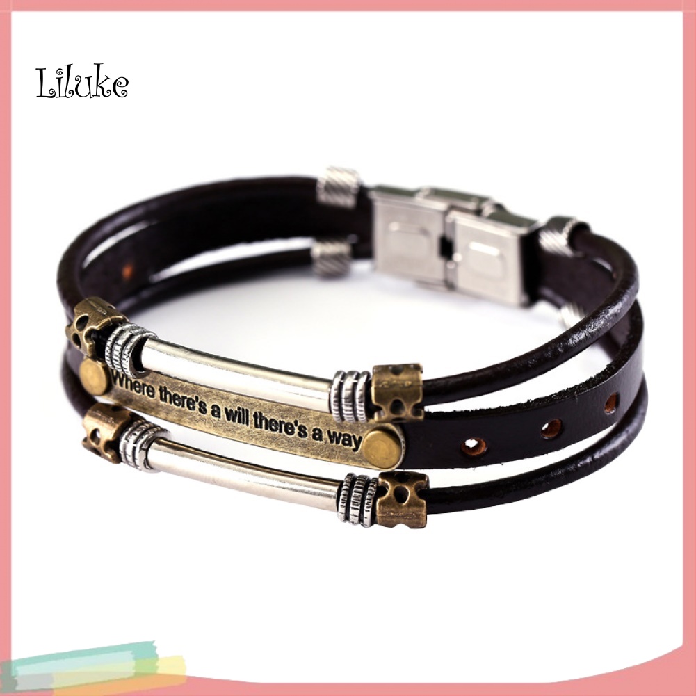 Vòng Tay Dây Bện Giả Da Nhiều Lớp Màu Trơn Khắc Họa Tiết Cổ Điển