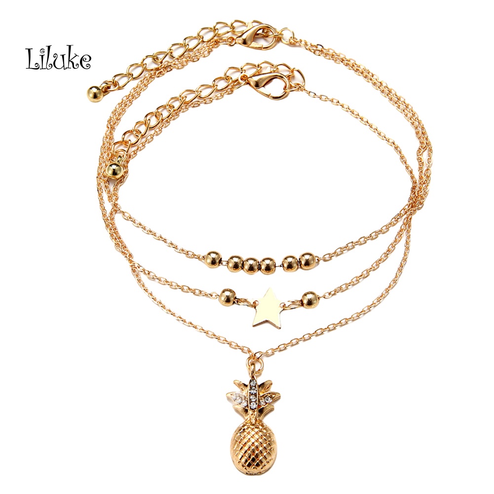 Lắc Chân Hợp Kim Nhiều Lớp Trang Trí Hình Quả Dứa Và Ngôi Sao Xinh Xắn Cho Nữ