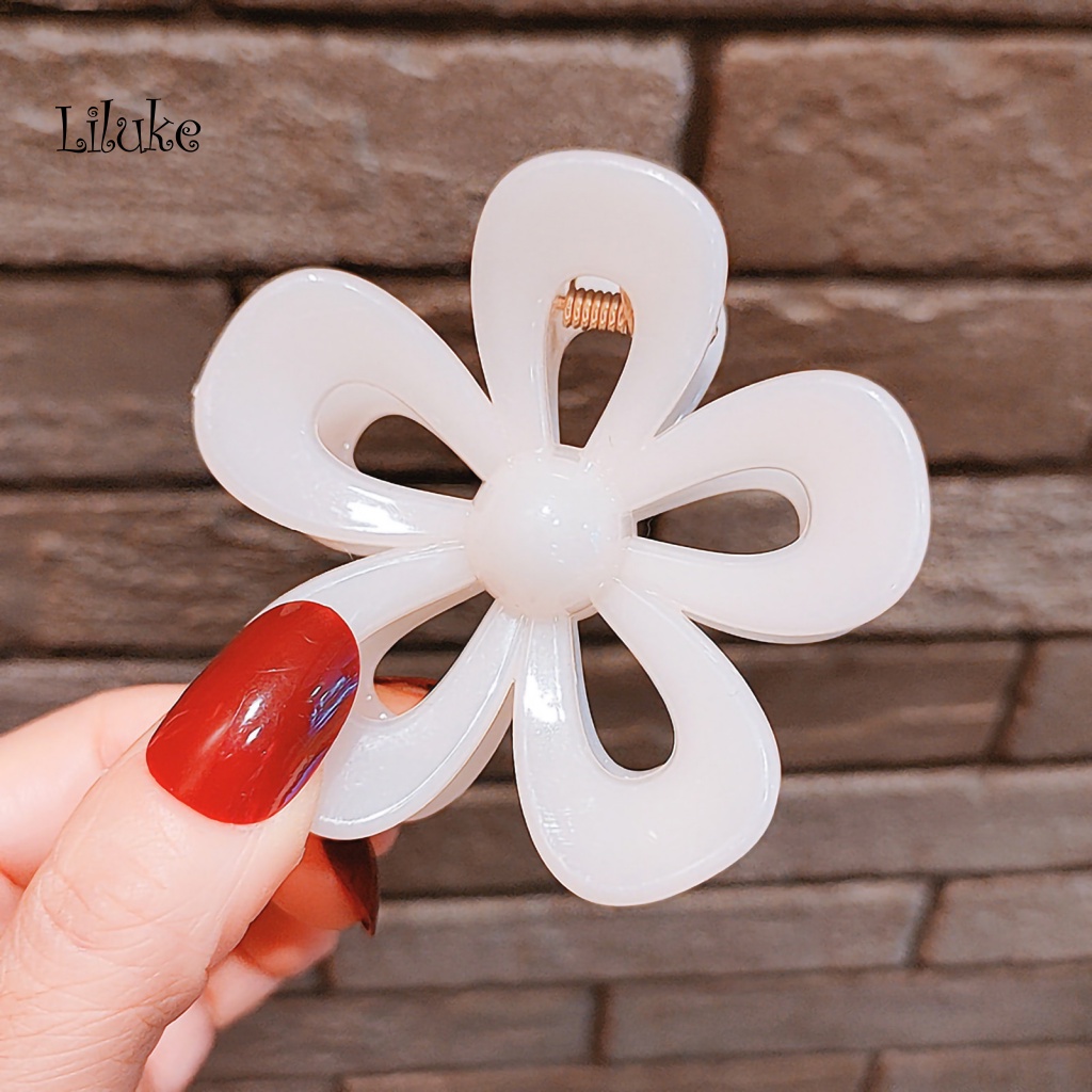 Kẹp Tóc Càng Cua Màu Trơn Chống Trượt Hình Hoa Xinh Xắn