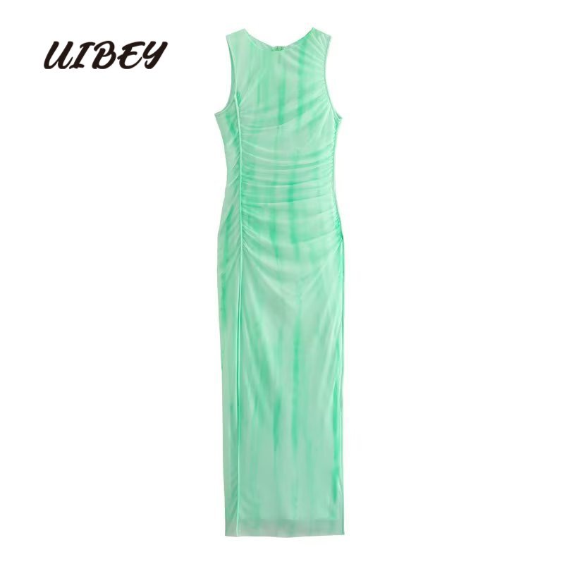 Uibey Đầm Juanwang Sát Nách Cổ Tròn In Họa Tiết 9505