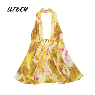 Uibey Đầm Hai Dây Hở Lưng In Họa Tiết Frenulum 840640