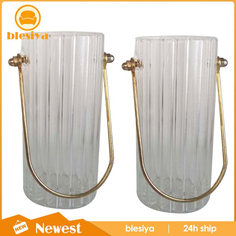 Bình Hoa Thủy Tinh Trong Suốt Hình Trụ Với Tay Cầm Kim Loại