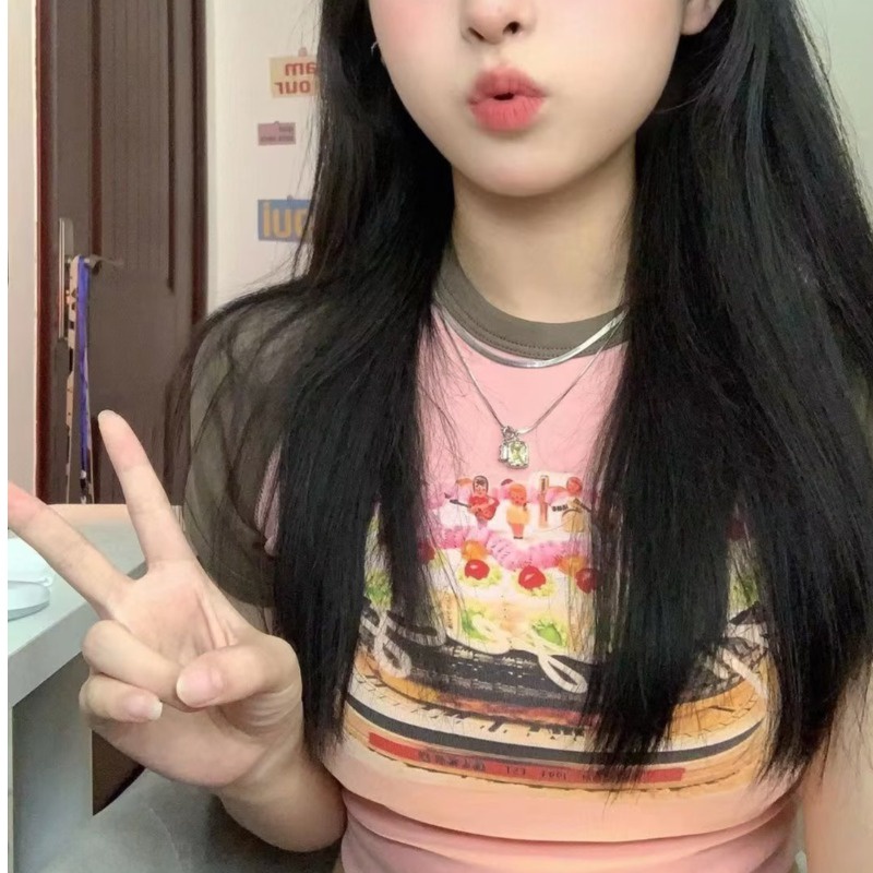 Áo Thun Tay Ngắn Dáng Ôm In Họa Tiết Raglan Thời Trang Mùa Hè Kiểu Mới Cho Bạn Gái