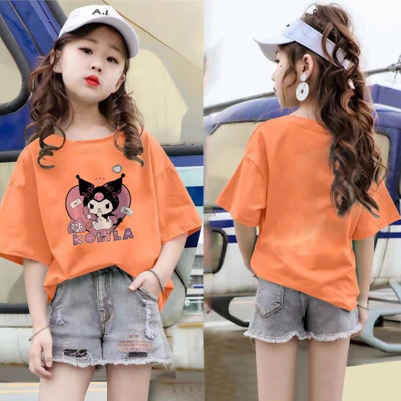 Áo Thun Mùa Hè Tay Cộc Dáng Rộng In Họa Tiết Kích Thước Lớn 100-160 Cho Bé Gái