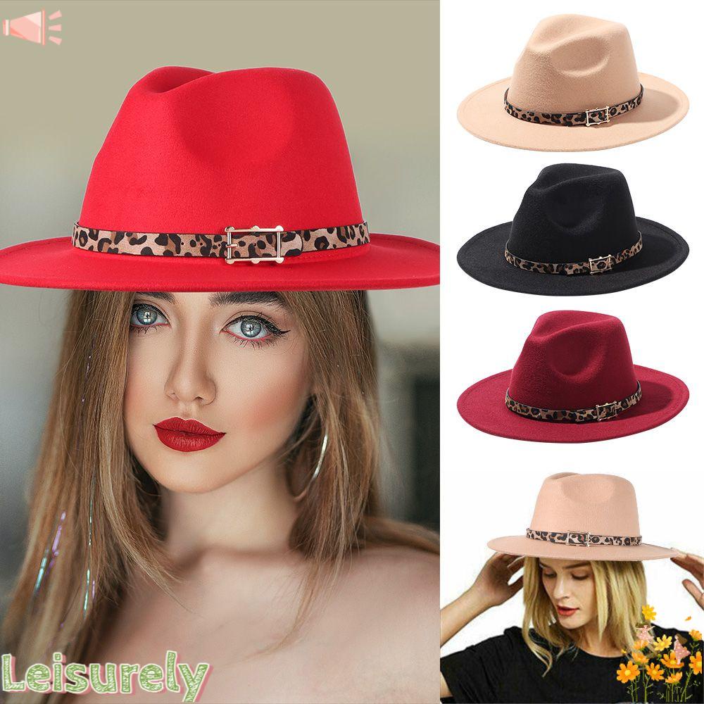 Mũ Rộng Vành Chất Liệu Len Nỉ Họa Tiết Da Báo Thời Trang