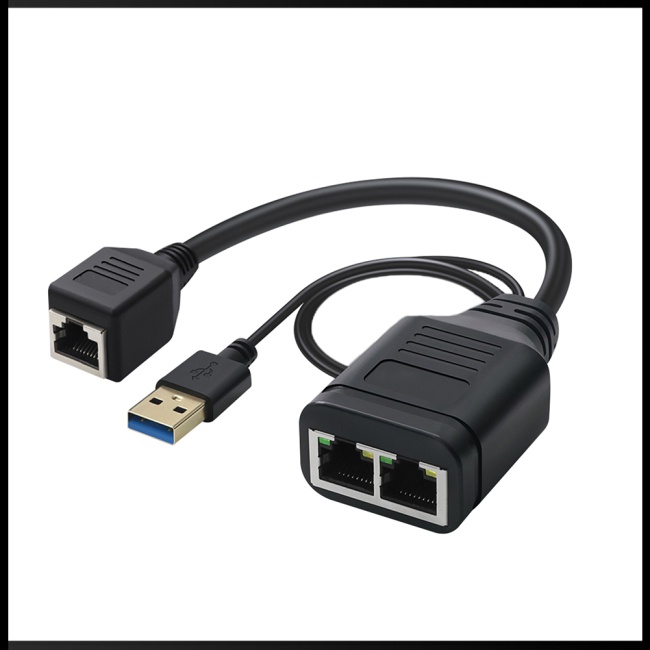 Bộ Chia Mạng Ethernet RJ45 1 Female Sang 2 Female Kèm Cáp Sạc Usb
