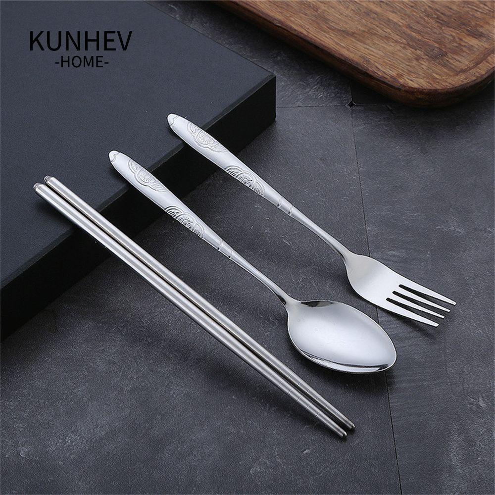 KUNHEV Bộ 3 Món Muỗng Nĩa Đũa Mang Đi Du Lịch Bằng Thép Không Gỉ