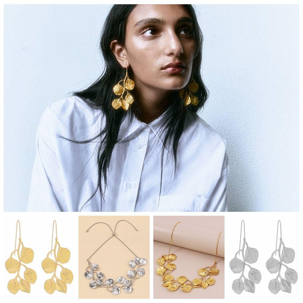 Khuyên Tai Hợp Kim Dáng Dài Hình Chiếc Lá Cỡ Lớn Thời Trang Cho Nữ