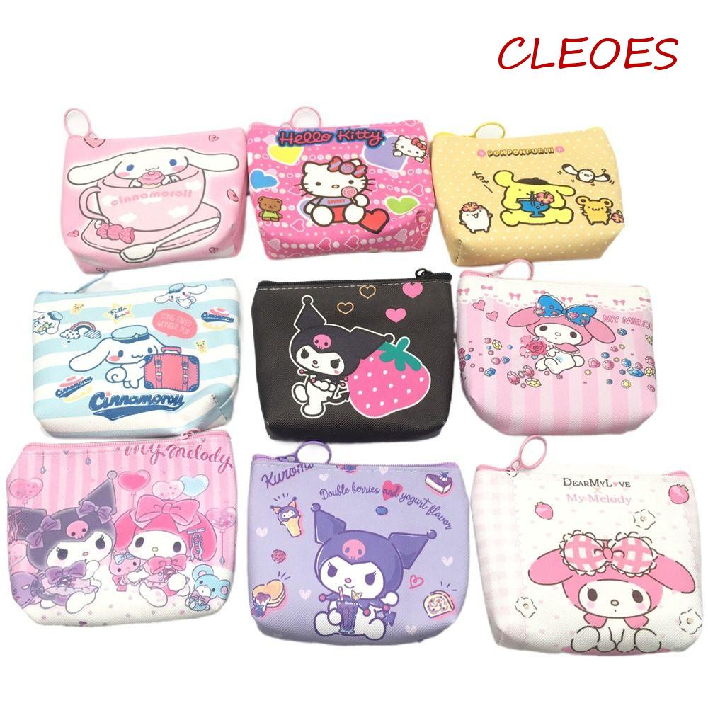 Ví Đựng Tiền Xu / Son Môi / Thẻ ID Bằng Da PU Họa Tiết Mèo Kitty Melody Mini Dễ Thương Cho Nữ Giá Đỡ