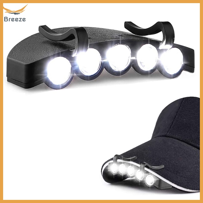 Đèn Pha 5 Bóng Led Kẹp Mũ Lưỡi Trai Kèm Pin Tiện Dụng Cho Hoạt Động Ngoài Trời