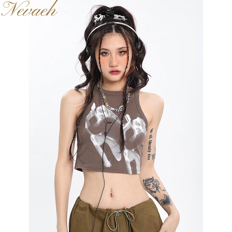 Áo Thun Dáng Ôm Ngắn In Họa Tiết Phong Cách retro Mỹ Cho Nữ