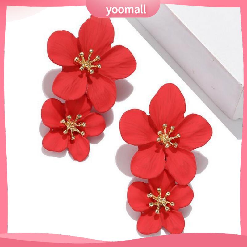 [YM] Bông Tai Xỏ Lỗ Hai Lớp Hình Hoa Năm Lá Nổi Tiếng Mạng Thời Trang Cá Tính