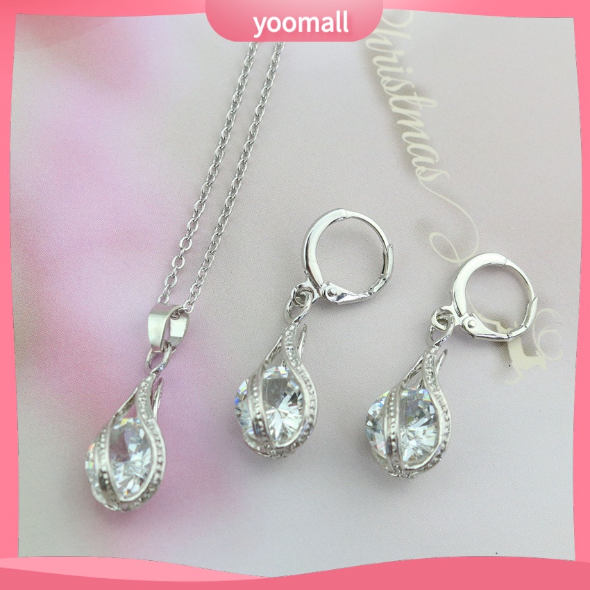 Bộ Vòng cổ + Bông Tai Hình Xoắn Ốc Đính Đá zircon Thời Trang