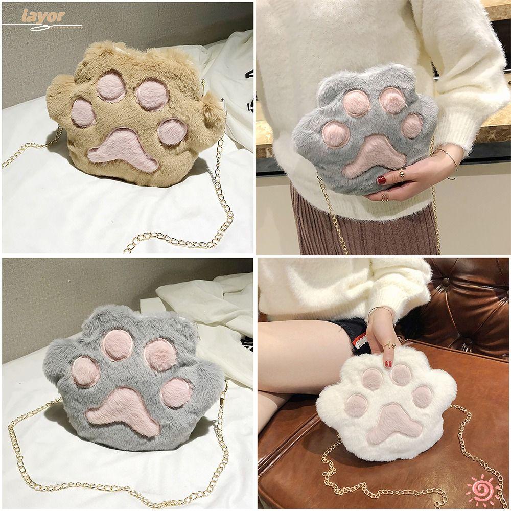 LAY Túi Đeo Chéo Bằng Lông Giả Mềm Mại Dễ Thương